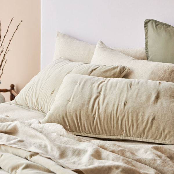 Venus Cotton Velvet Quilted Pillowcase Pair - Natural
