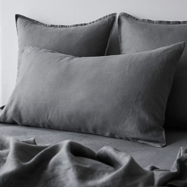 Pure Linen Standard Pillowcase Pair - Charcoal