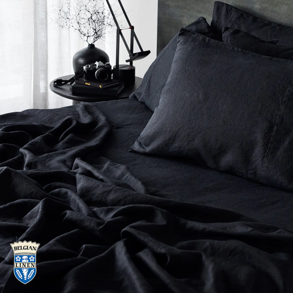 Belgian Linen Standard Pillowcase Each - Black