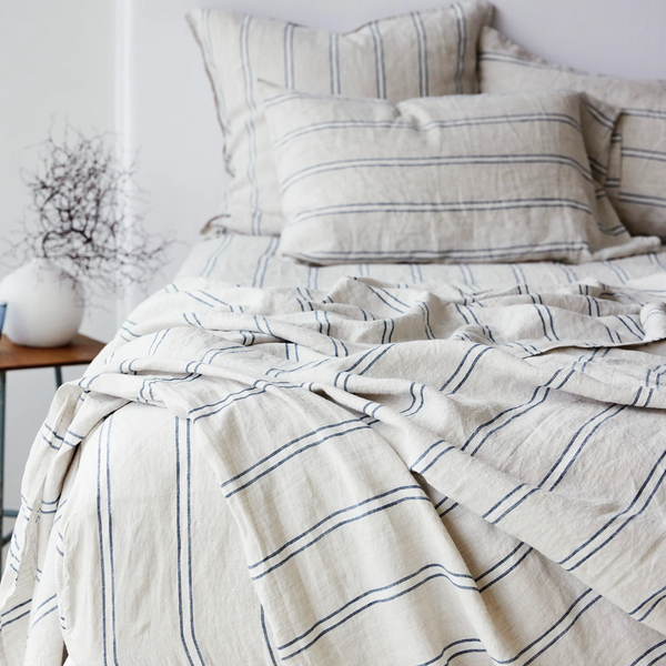Pure Linen King Pillowcase  Each - Eton Stripe
