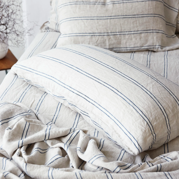 Pure Linen King Pillowcase  Each - Eton Stripe