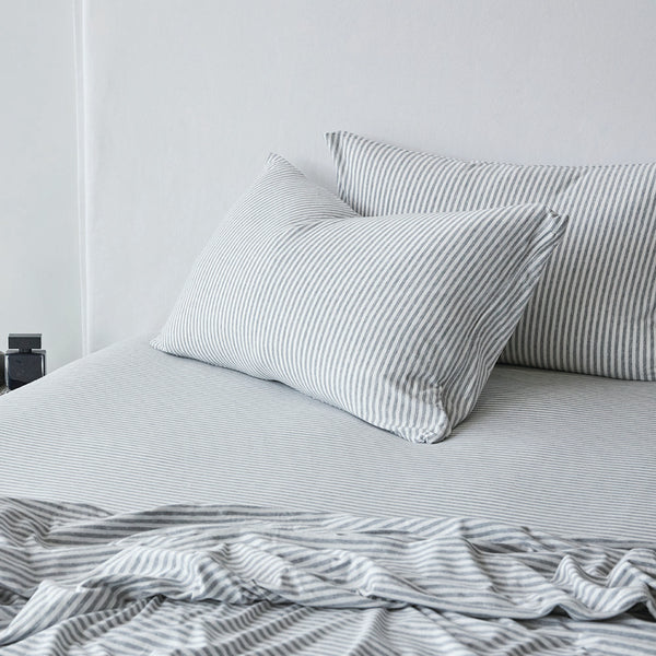 Cotton Jersey Pillowcase Pair - Grey Stripe