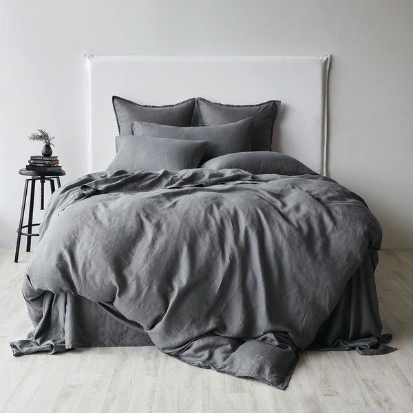 Pure Linen European Pillowcase - Charcoal Quilted Euro