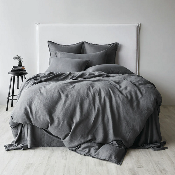 Pure Linen Standard Pillowcase Pair - Charcoal