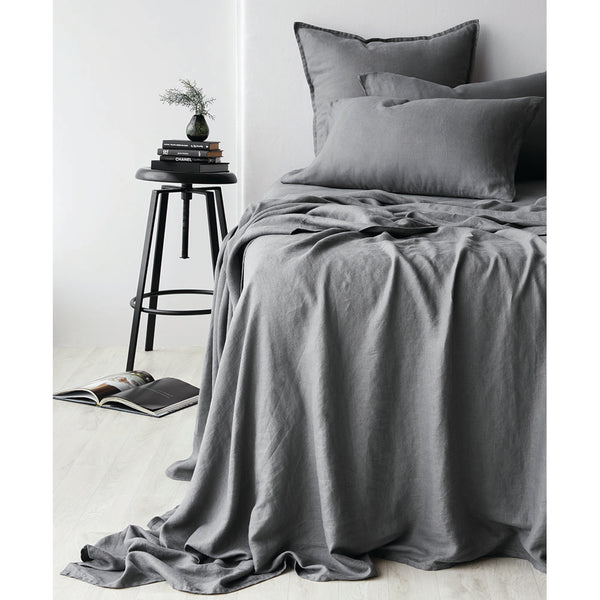 Pure Linen European Pillowcase - Charcoal Quilted Euro