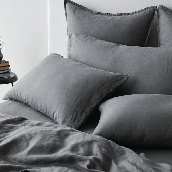Pure Linen European Pillowcase Each - Charcoal
